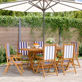 Reclining garden chairs 6 pcs solid wood blue white fabric by , Garden chairs - Ref: Foro24-3214554, Price: 423,99 €, Discoun...