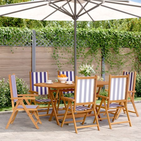 Reclining garden chairs 6 pcs solid wood blue white fabric by , Garden chairs - Ref: Foro24-3214554, Price: 424,50 €, Discoun...