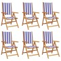 Reclining garden chairs 6 pcs solid wood blue white fabric by , Garden chairs - Ref: Foro24-3214554, Price: 424,50 €, Discoun...