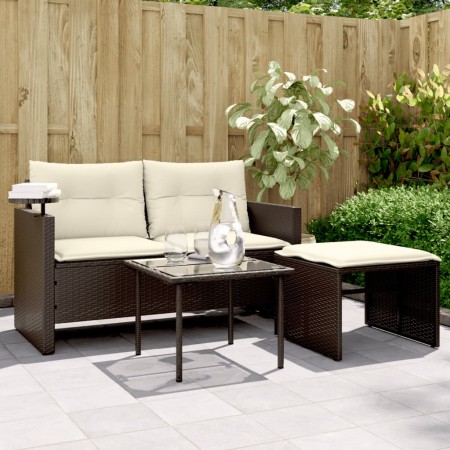 Drei-teiliges Gartensofa-Set und braune Kissen aus synthetischem Rattan. von , Outdoor-Sofas - Ref: Foro24-365459, Preis: 216...