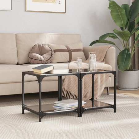 Black glass and steel coffee tables, set of 2, 40x40x40 cm by , Coffee table - Ref: Foro24-845965, Price: 67,82 €, Discount: %