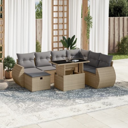 Garden sofa set with 8 pieces of synthetic beige rattan and cushions. by , Garden sets - Ref: Foro24-3275159, Price: 622,40 €...