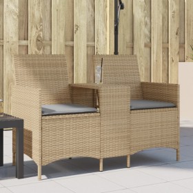 Zweier-Gartensofa mit Tisch und Kissen aus beigem PE-Rattan. von , Outdoor-Sofas - Ref: Foro24-4003887, Preis: 138,99 €, Raba...