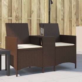 Zweier-Gartensofa mit Tisch und braunen PE-Rattan-Kissen von , Outdoor-Sofas - Ref: Foro24-4003885, Preis: 139,86 €, Rabatt: %