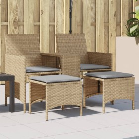 Garden sofa for 2 people with table and beige PE rattan stools by , Outdoor sofas - Ref: Foro24-4003893, Price: 187,99 €, Dis...