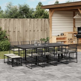 Garten-Essgruppe mit 13-teiligen Kissen aus schwarzem Kunststoff-Rattan. von , Gartensets - Ref: Foro24-3295030, Preis: 987,9...