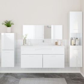 4-piece bathroom furniture set made of glossy white plywood by , Bathroom furniture - Ref: Foro24-3308525, Price: 186,92 €, D...