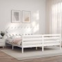 Double bed frame with white solid wood headboard by vidaXL, Beds and slatted bases - Ref: Foro24-3195302, Price: 152,94 €, Di...