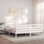 Double bed frame with white solid wood headboard by vidaXL, Beds and slatted bases - Ref: Foro24-3195302, Price: 152,99 €, Di...