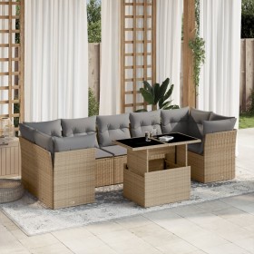 Garden sofa set with 8 pieces of synthetic beige rattan and cushions. by , Garden sets - Ref: Foro24-3266399, Price: 602,96 €...