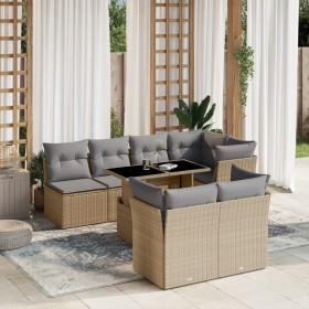 Garden sofa set with 8 pieces of synthetic beige rattan and cushions. by , Garden sets - Ref: Foro24-3266409, Price: 602,96 €...