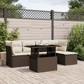 Set aus 6-teiligen Gartensofas und Kissen aus braunem Kunst-Rattan. von , Gartensets - Ref: Foro24-3266553, Preis: 419,82 €, ...