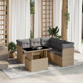 Gartensofa-Set mit 6-teiligen Kissen aus synthetischem Rattan in Beige. von , Gartensets - Ref: Foro24-3266579, Preis: 450,80...