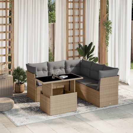 Garden sofa set with 6-piece synthetic rattan beige cushions by , Garden sets - Ref: Foro24-3266579, Price: 436,94 €, Discoun...