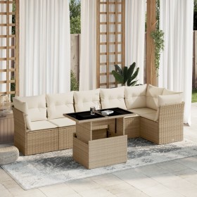 Set of 7-piece garden sofas and beige synthetic rattan cushions by , Garden sets - Ref: Foro24-3266598, Price: 575,99 €, Disc...