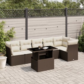 7-piece garden sofa set with brown PE rattan cushions by , Garden sets - Ref: Foro24-3266603, Price: 512,99 €, Discount: %