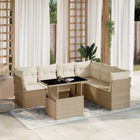 Set of 7-piece garden sofas and beige synthetic rattan cushions by , Garden sets - Ref: Foro24-3266608, Price: 575,49 €, Disc...