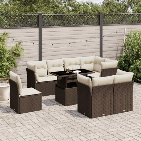 Gartensofagarnitur 9-teilig mit braunen Kissen aus synthetischem Rattan. von , Gartensets - Ref: Foro24-3266733, Preis: 670,7...