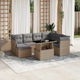 Gartensofa-Set und Kissen, 8-teilig, aus synthetischem Rattan in Beige. von , Gartensets - Ref: Foro24-3266759, Preis: 558,85...