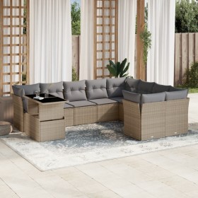 Garden sofa set with beige cushions, 10 pieces, synthetic rattan by , Garden sets - Ref: Foro24-3266849, Price: 679,80 €, Dis...