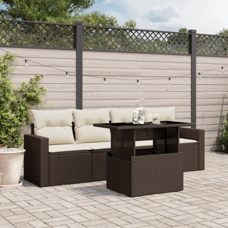 5-piece garden dining set with brown synthetic rattan cushions. by , Garden sets - Ref: Foro24-3267103, Price: 385,82 €, Disc...