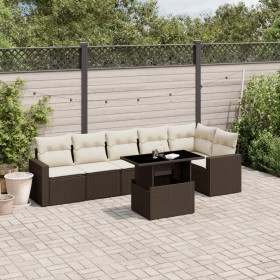 7-piece garden sofa set with brown PE rattan cushions by , Garden sets - Ref: Foro24-3267293, Price: 525,04 €, Discount: %