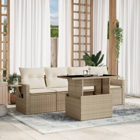 Gartensofa-Set mit 5-teiligen Kissen aus synthetischem Rattan in Beige. von , Gartensets - Ref: Foro24-3267728, Preis: 441,43...