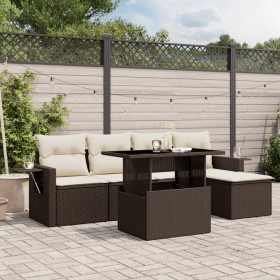 Set of 6-piece garden sofas and brown synthetic rattan cushions by , Garden sets - Ref: Foro24-3267873, Price: 424,99 €, Disc...