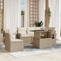 Gartensofa-Set mit 6-teiligen Kissen aus synthetischem Rattan in Beige. von , Gartensets - Ref: Foro24-3267908, Preis: 572,35...