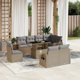 Gartensofa-Set, 9-teilig, mit Kissen, aus synthetischem Rattan in Beige. von , Gartensets - Ref: Foro24-3268039, Preis: 692,9...