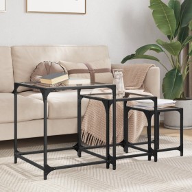 Stackable set of 3 steel coffee tables with glass top by , Coffee table - Ref: Foro24-845986, Price: 77,99 €, Discount: %