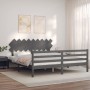 Estructura cama de matrimonio con cabecero madera maciza gris de vidaXL, Camas y somieres - Ref: Foro24-3195303, Precio: 176,...