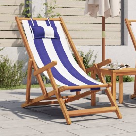 Folding beach chair made of solid eucalyptus wood and blue and white fabric. by , Garden chairs - Ref: Foro24-366563, Price: ...