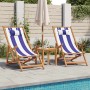 Folding beach chair made of solid eucalyptus wood and blue and white fabric. by , Garden chairs - Ref: Foro24-366563, Price: ...