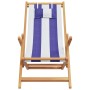 Folding beach chair made of solid eucalyptus wood and blue and white fabric. by , Garden chairs - Ref: Foro24-366563, Price: ...