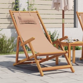 Silla de playa plegable madera maciza de eucalipto y tela taupe de , Sillas de jardín - Ref: Foro24-366561, Precio: 66,99 €, ...