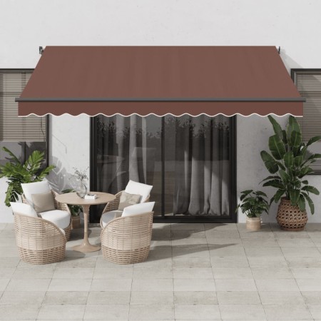 Toldo retráctil automático con luces LED marrón 400x300 cm de , Toldos - Ref: Foro24-3310211, Precio: 578,56 €, Descuento: %