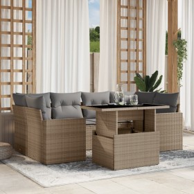 Gartensofagarnitur 7-teilig mit Kissen aus synthetischem Rattan in Beige. von , Gartensets - Ref: Foro24-3267129, Preis: 521,...