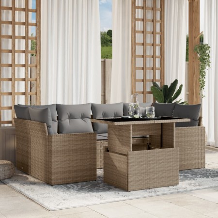 Set sofás de jardín 7 piezas y cojines ratán sintético beige de , Conjuntos de jardín - Ref: Foro24-3267129, Precio: 522,64 €...