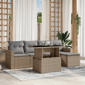 Gartensofa-Set mit 6-teiligen Kissen aus synthetischem Rattan in Beige. von , Gartensets - Ref: Foro24-3267239, Preis: 444,07...