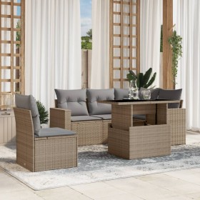 Garden sofa set with 6-piece synthetic rattan beige cushions by , Garden sets - Ref: Foro24-3267279, Price: 470,58 €, Discoun...