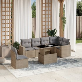 Set of 7-piece garden sofas and beige synthetic rattan cushions by , Garden sets - Ref: Foro24-3267309, Price: 550,90 €, Disc...