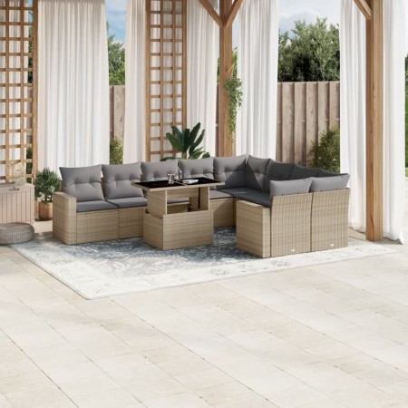 Garden sofa set with beige cushions, 10 pieces, synthetic rattan by , Garden sets - Ref: Foro24-3267499, Price: 695,47 €, Dis...