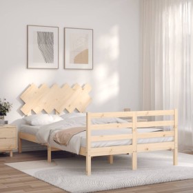 Double bed frame with solid wood headboard by vidaXL, Beds and slatted bases - Ref: Foro24-3195261, Price: 126,99 €, Discount: %