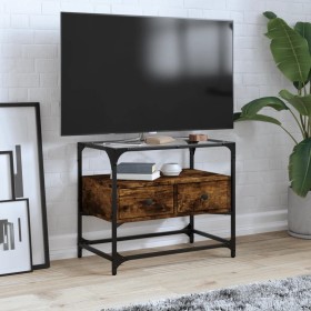 Mueble TV cristal y madera ingeniería roble ahumado 60x35x51 cm de , Muebles TV - Ref: Foro24-846056, Precio: 69,99 €, Descue...