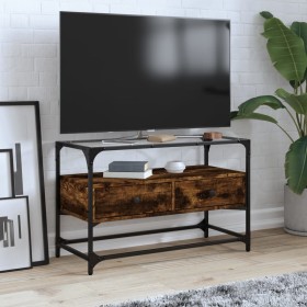 Mueble TV cristal y madera ingeniería roble ahumado 80x35x51 cm de , Muebles TV - Ref: Foro24-846061, Precio: 81,99 €, Descue...