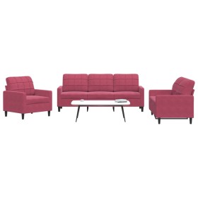 Three-piece velvet burgundy sofa set with cushions by , Sofas - Ref: Foro24-3278355, Price: 624,61 €, Discount: %