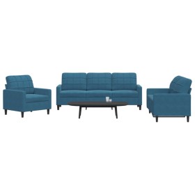 Set of sofas with 3 blue velvet cushions by , Sofas - Ref: Foro24-3278360, Price: 599,53 €, Discount: %