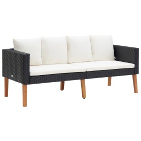 2-Sitzer-Gartensofa mit schwarzen synthetischen Rattankissen von vidaXL, Outdoor-Sofas - Ref: Foro24-310216, Preis: 142,80 €,...