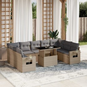 Gartensofa-Set mit 10-teiligen beigen Kissen aus synthetischem Rattan. von , Gartensets - Ref: Foro24-3268109, Preis: 705,20 ...